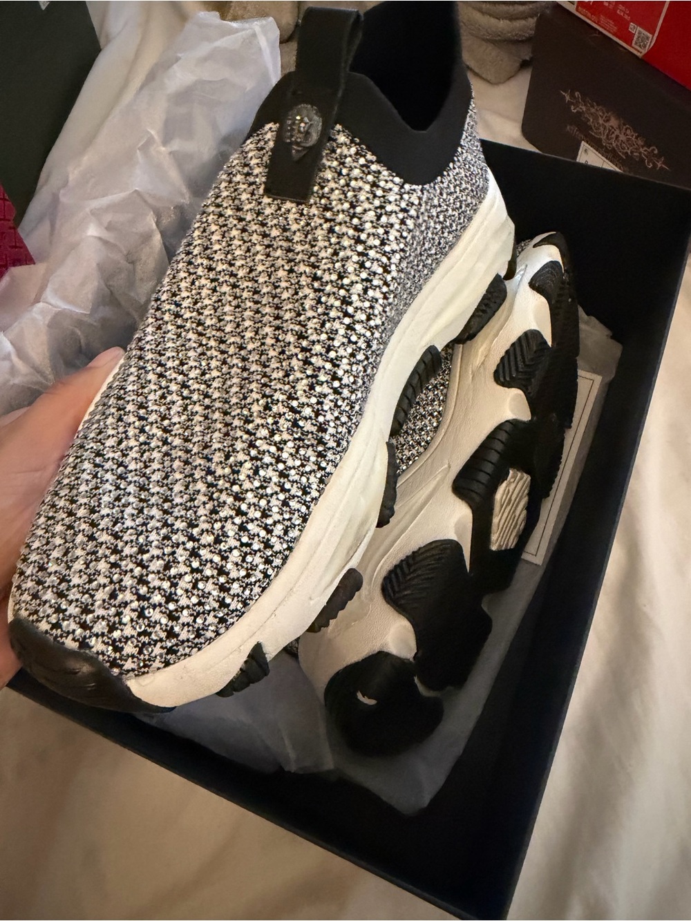 Kurt Geiger Black & White Knit Slip-On Sneakers